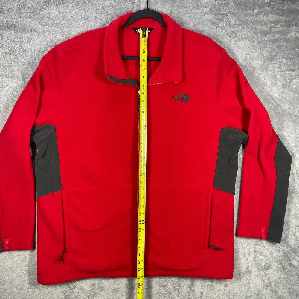 The North Face Fleece Jacket Mens XXL Red Full Zip Grey Panels KH136